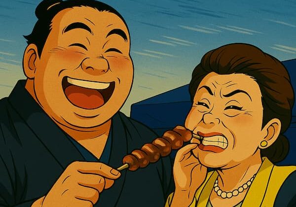 朝青龍と細木数子風のイラスト