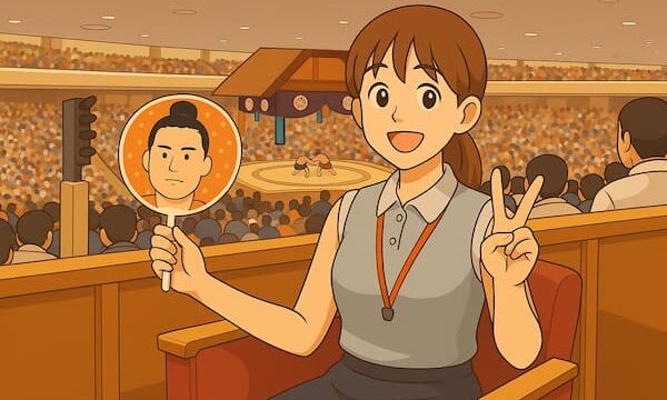 相撲を応援する女性のイラスト