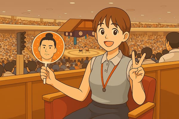 相撲を応援する女性のイラスト