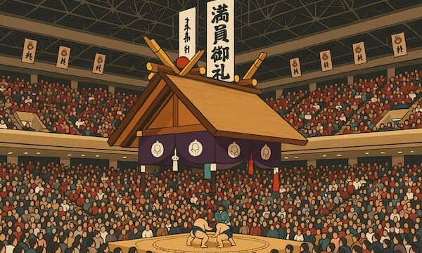 初場所が開催されている場面のイラスト