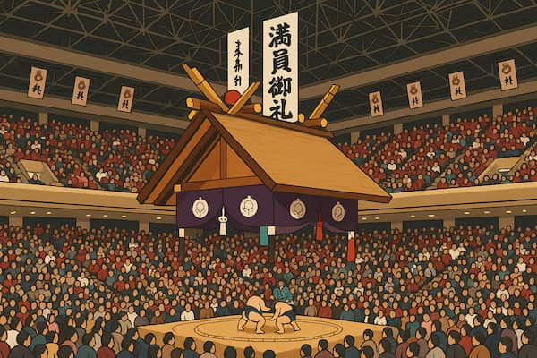 初場所が開催されている場面のイラスト