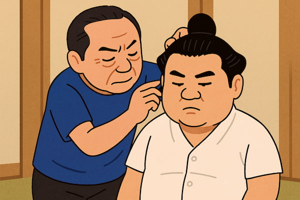 床山が大銀杏を結っているイラスト