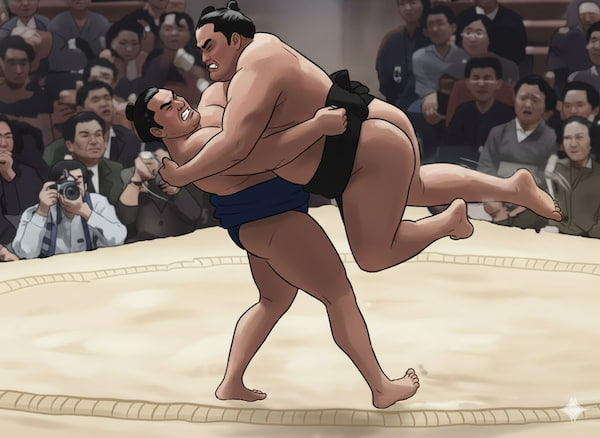 うっちゃりが決まった瞬間のイラスト