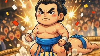 相撲で観客を魅了した力士のイラスト