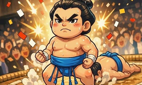 相撲で観客を魅了した力士のイラスト