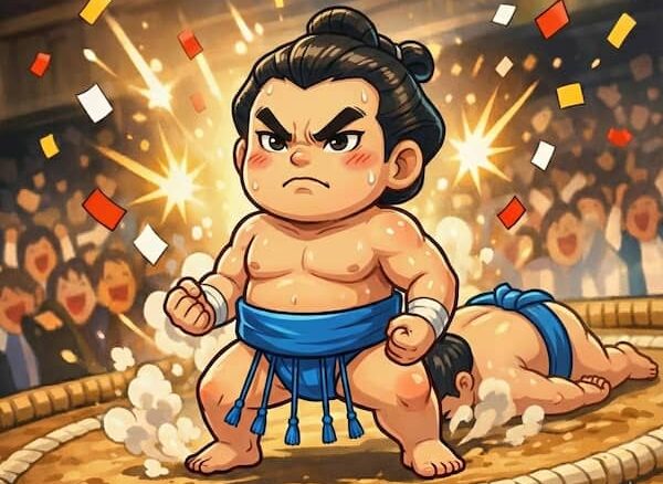 相撲で観客を魅了した力士のイラスト