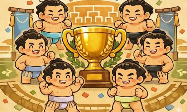 大相撲トーナメントの歴代優勝者をイメージしたイラスト