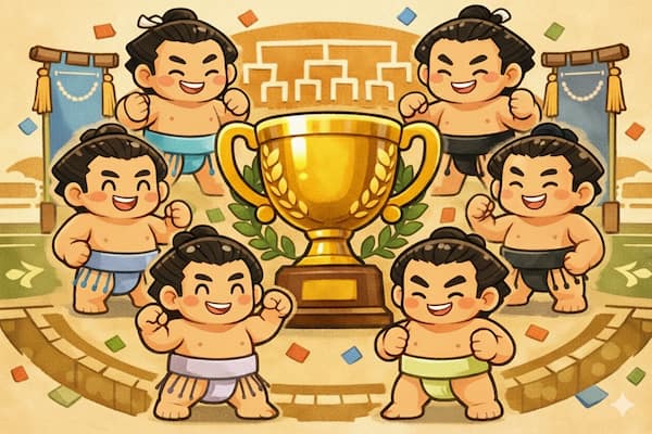 大相撲トーナメントの歴代優勝者をイメージしたイラスト