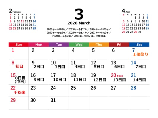 大阪場所のカレンダー