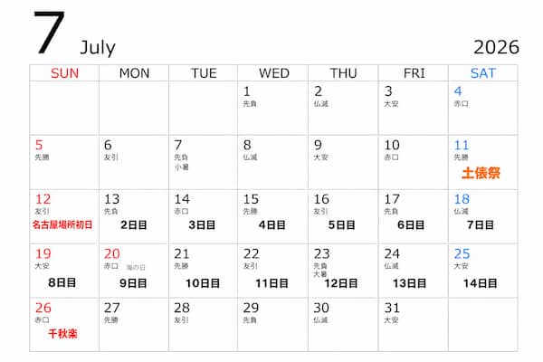 7月場所カレンダー