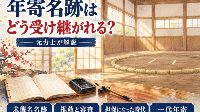 誰もいない相撲部屋の稽古場の土俵と、上がり座敷に置かれた帳面と筆